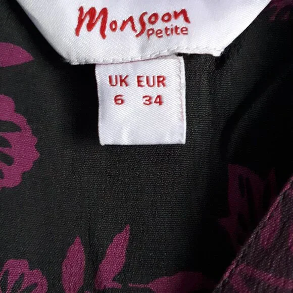 Monsoon Magenta Pink and Black Floral Midi Dress - Picture 8 of 10